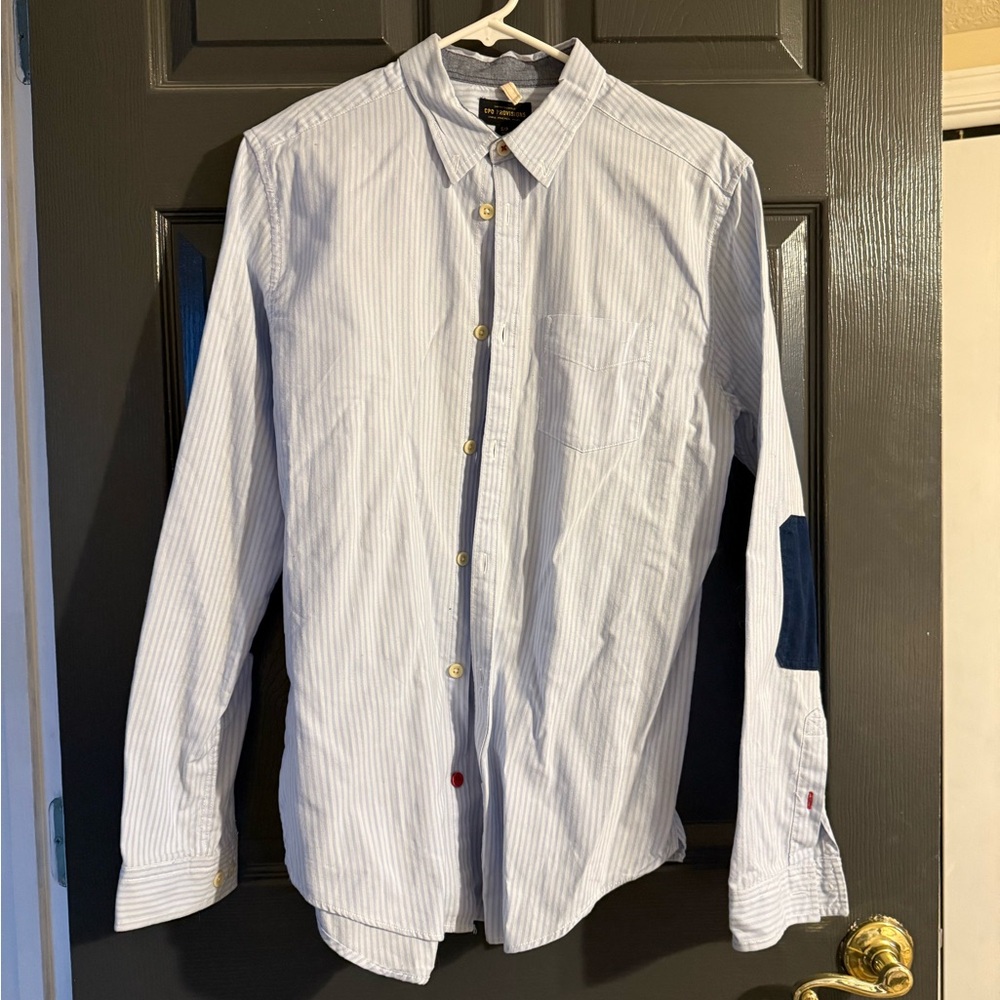 Provisions Men's Casual Blue Button Down Shirt Size Small Elbow Patches